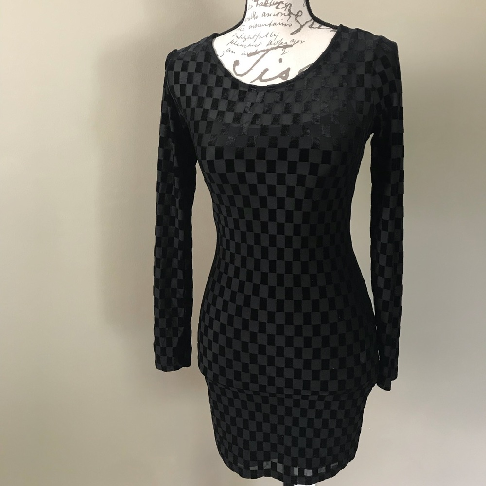 Forever 21 Black Long Sleeve Checked Dress | S |